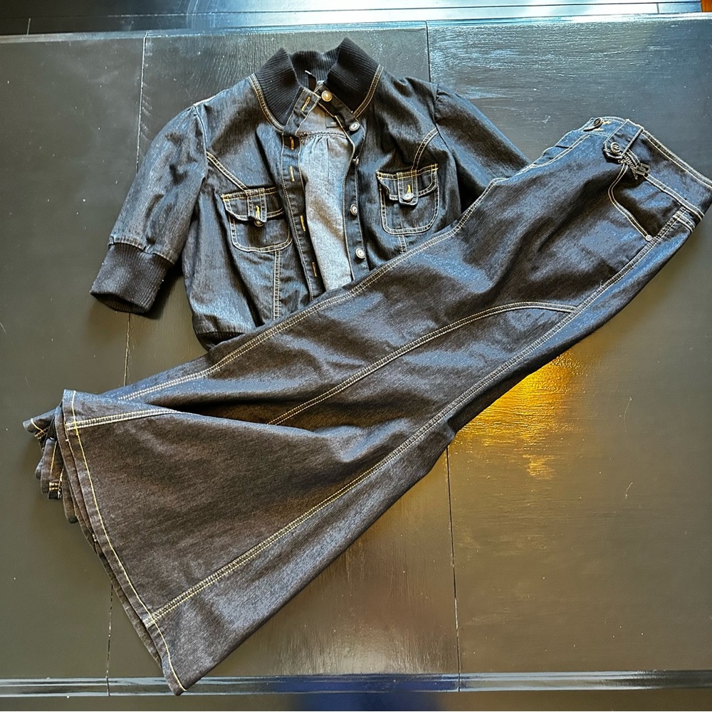 SET Jean Denim Dark Wash Maxi Skirt Jean Jacket Medium and Size 10 Skirt